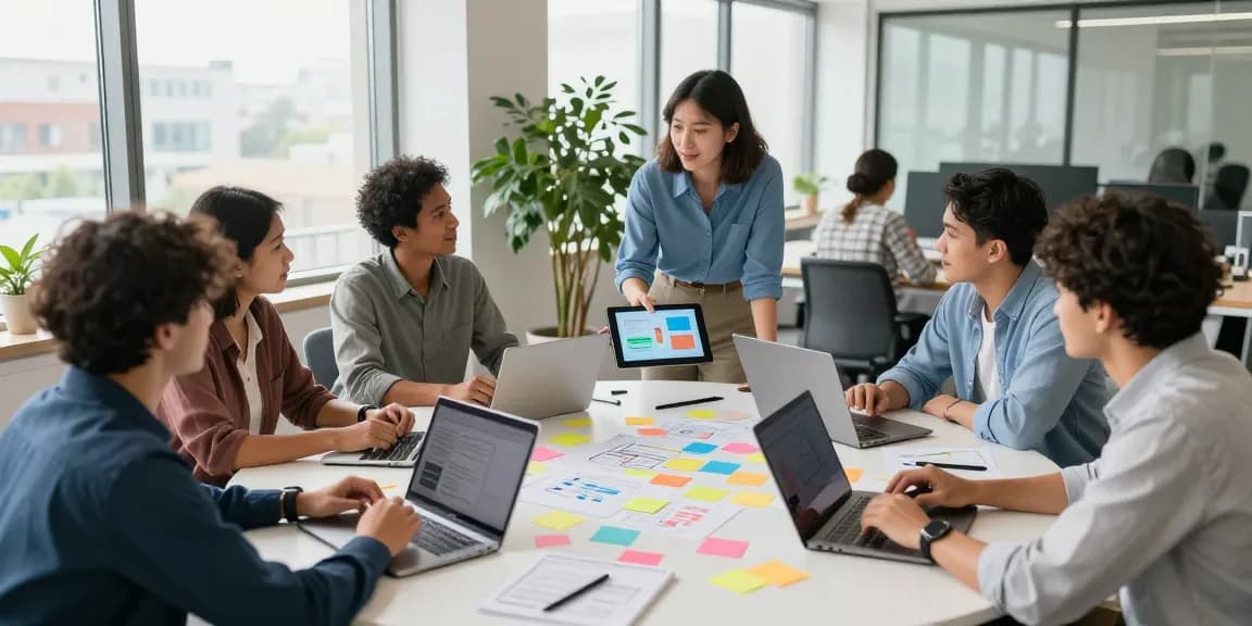 Marketing Agency Gold Coast team collaborating in a dynamic office setting.