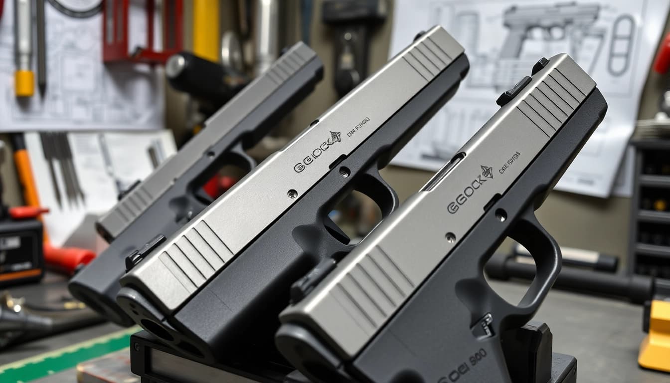 Showcasing high-quality Glock 17 slides with detailed craftsmanship for firearm enthusiasts.