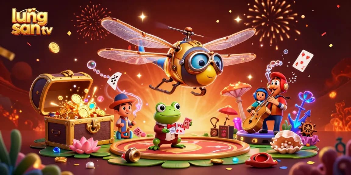 Engage with lương sơn tv's vibrant casino scene showcasing a pilot and frog croupier in a lively setting.