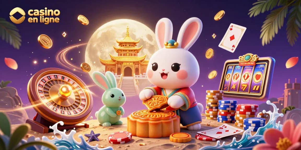 Jouez au casino en ligne avec un lapin lunaire et des pixels d'or flamboyants.