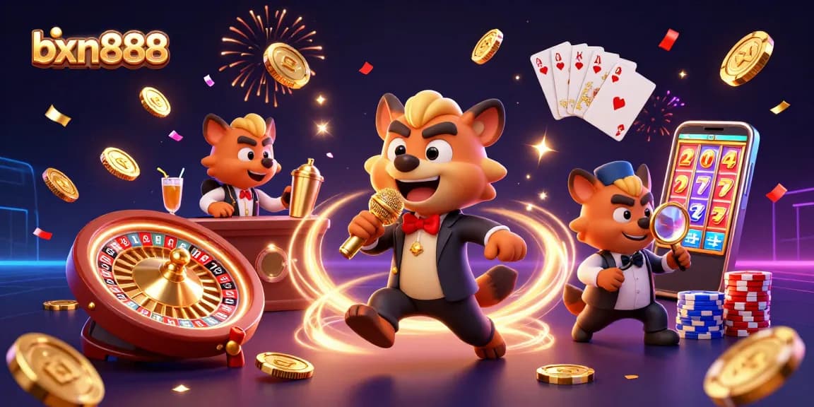 Join the fun at bxn888's animated comedy casino club with vibrant characters, exciting gaming elements!