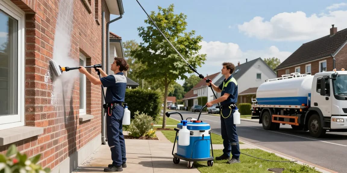 Reinigung Bovenden: Professionelles Team reinigt die Fassade mit umweltschonenden Mitteln.