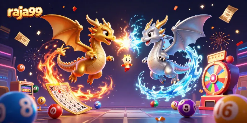 Engage in thrilling gameplay with raja99 as dragons breathe fire and ice amid vibrant lottery elements.