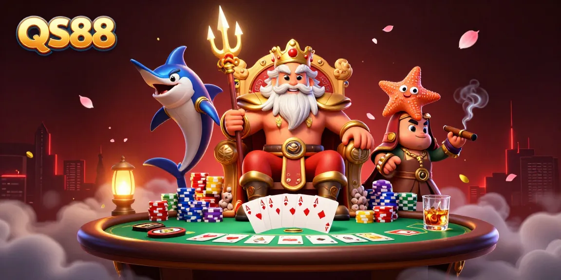 Engage with thrilling gaming at QS88, featuring vibrant casino elements and dynamic characters.