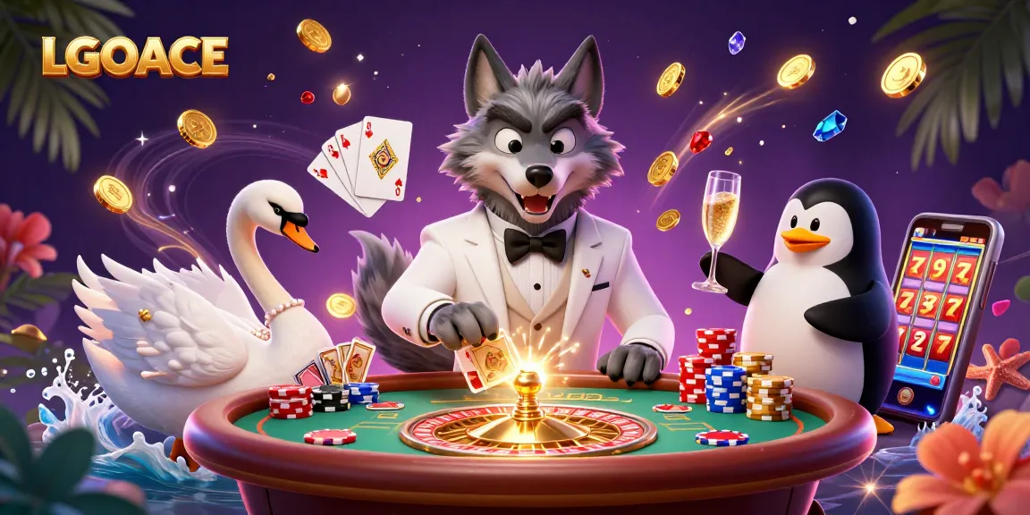 LGOACE offers a vibrant casino scene showcasing animated characters at a baccarat table, filled with excitement.