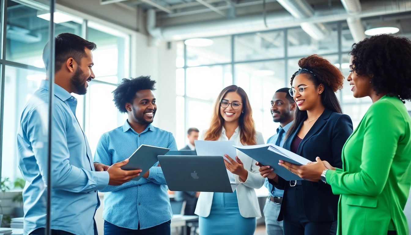 Dynamic collaboration among temporary staffing agencies in a bright office environment.