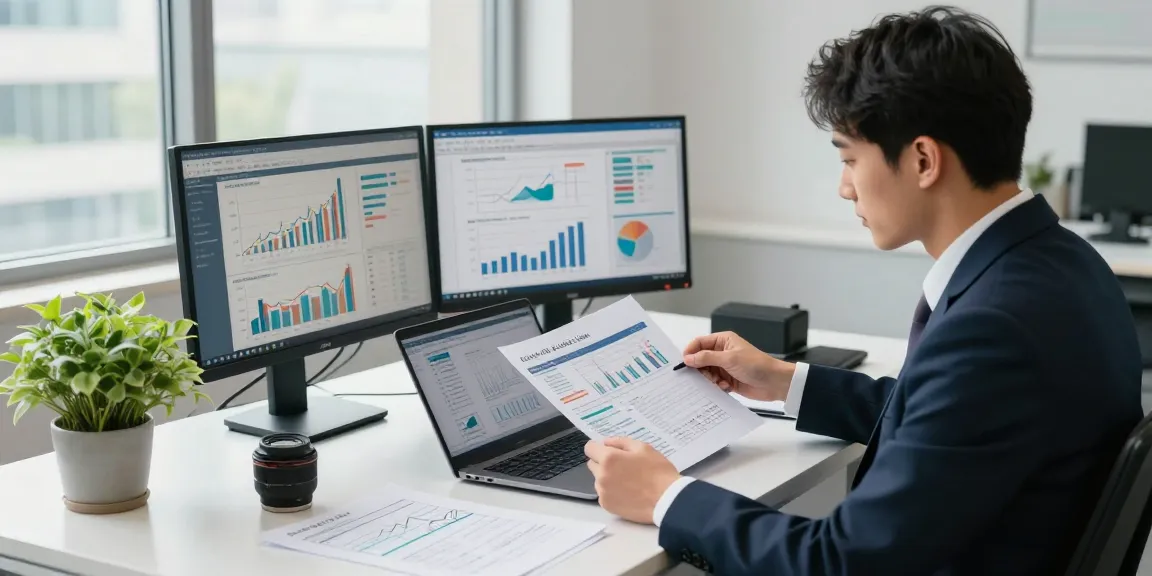 Financial analyst reviewing portfolio performance on https://wifenamebio.com/ with charts and reports.