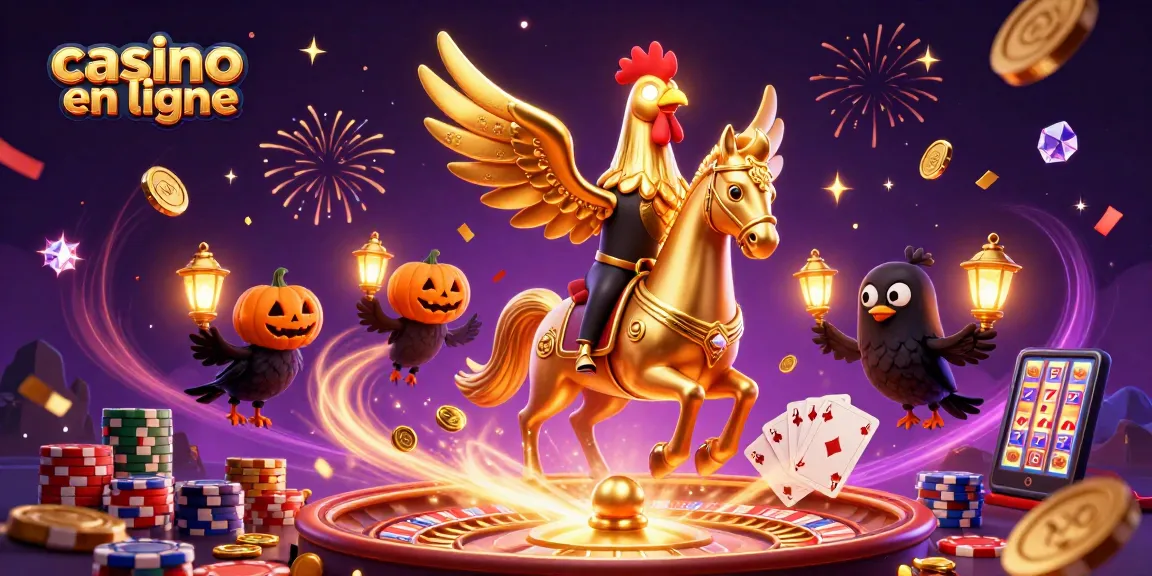 Vivez des moments passionnants au casino en ligne avec cette illustration captivante d'un coq doré et ses compagnons.