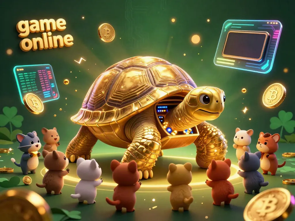 Engage with the vibrant game online experience featuring a golden tortoise pinball machine surrounded by crypto coins.