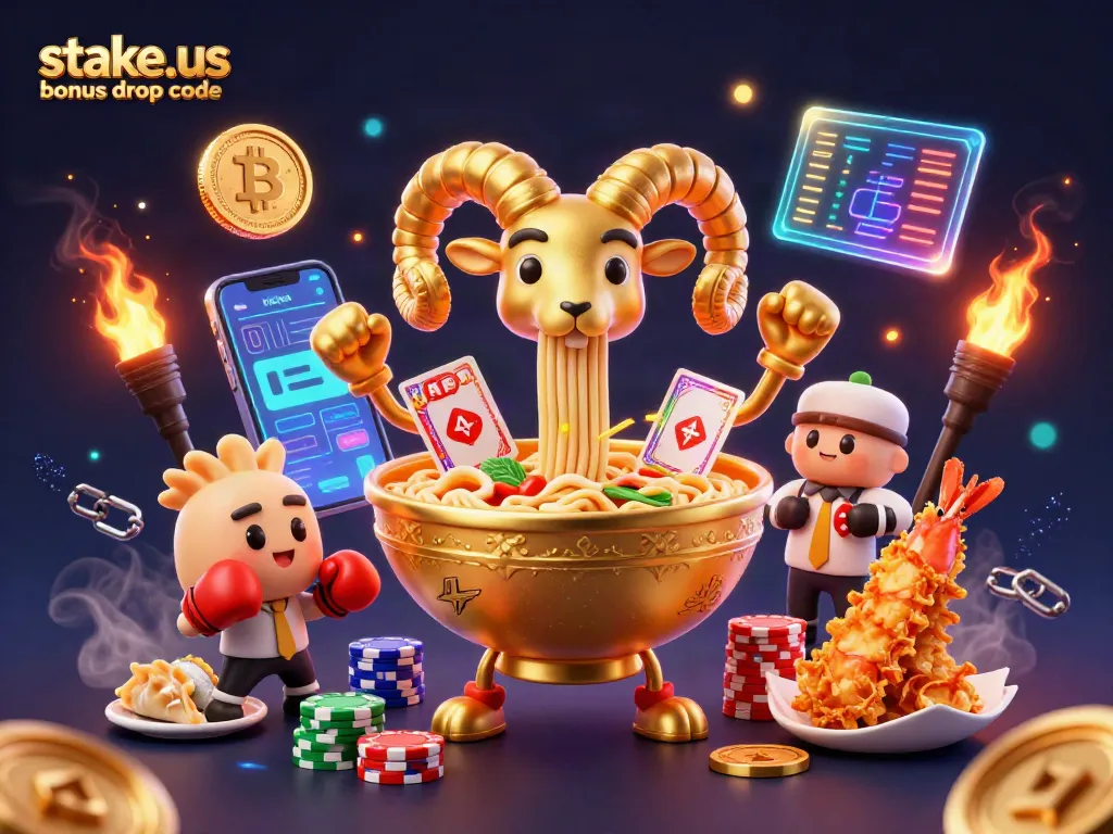 Engage with the vibrant stake.us bonus drop code scene featuring lively casino characters and dynamic game elements.