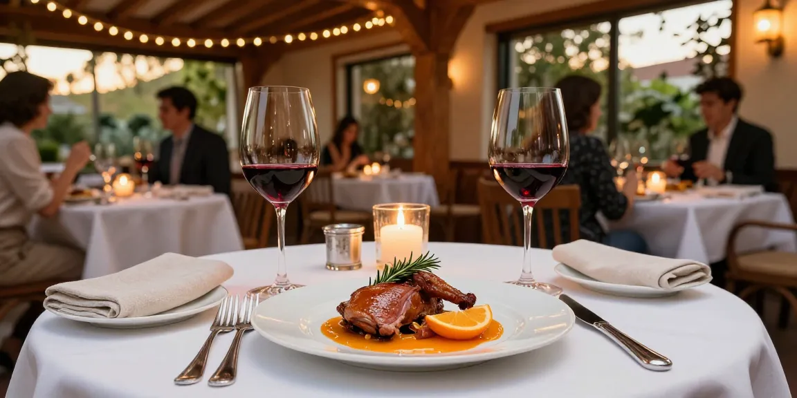 Enjoying the best duck a l’orange near me in a cozy restaurant with candlelit ambiance.