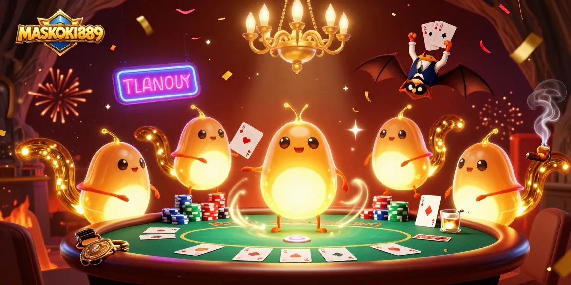 Experience the thrill of MASKOKI889 with glowworms illuminating a vibrant casino scene.