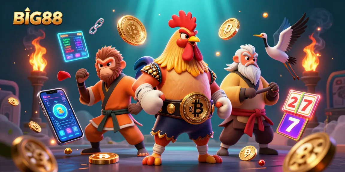 Engage in exciting games with BIG88's vibrant casino-themed digital illustration.