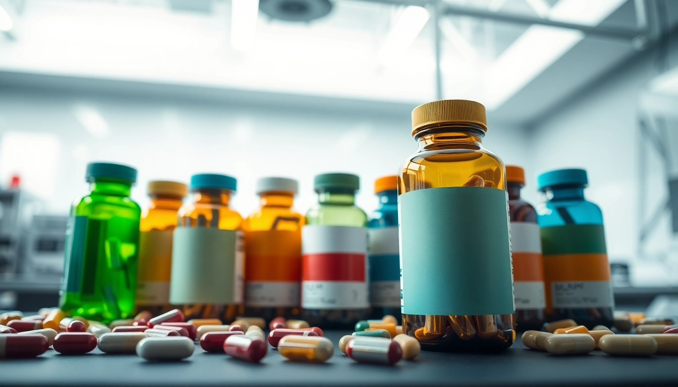 Showcase of diverse Supplement Packaging Services with colorful designs in a professional setting.