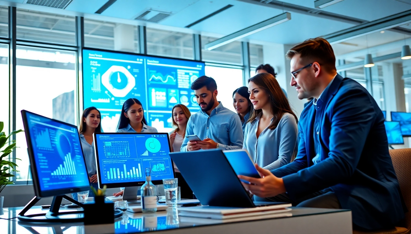 Enhancing enterprise IT services UK with a collaborative tech team in a bright office.