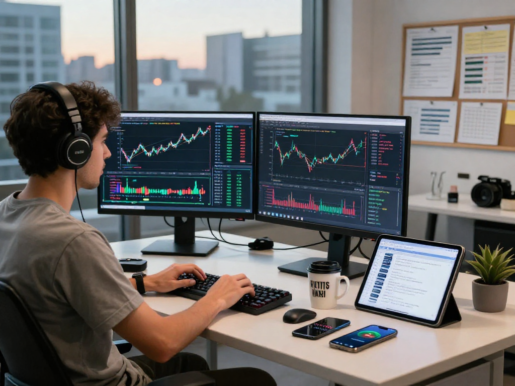 Dynamic trading workspace showcasing global futures real-time API data on screens, inspiring developer environment.