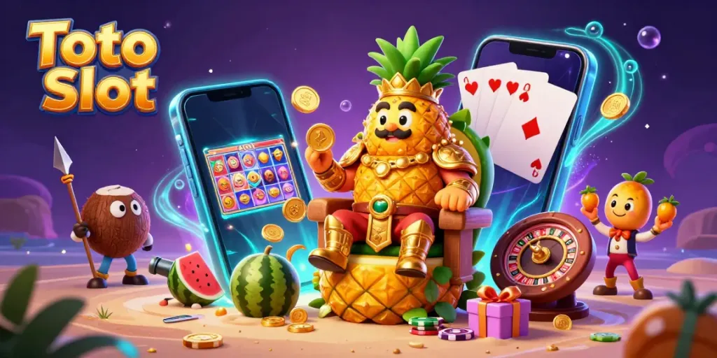 Genggam jackpot di Toto Slot dengan ilustrasi kasino yang penuh warna dan menarik.
