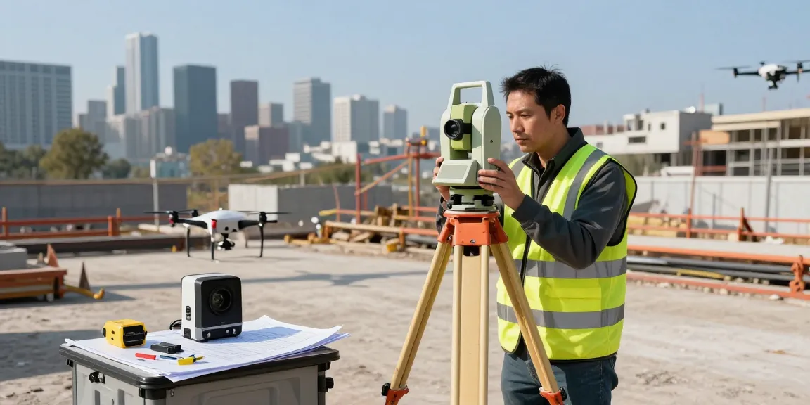 Surveyors as we all surveys conduct topographical measurements using advanced equipment in urban London.