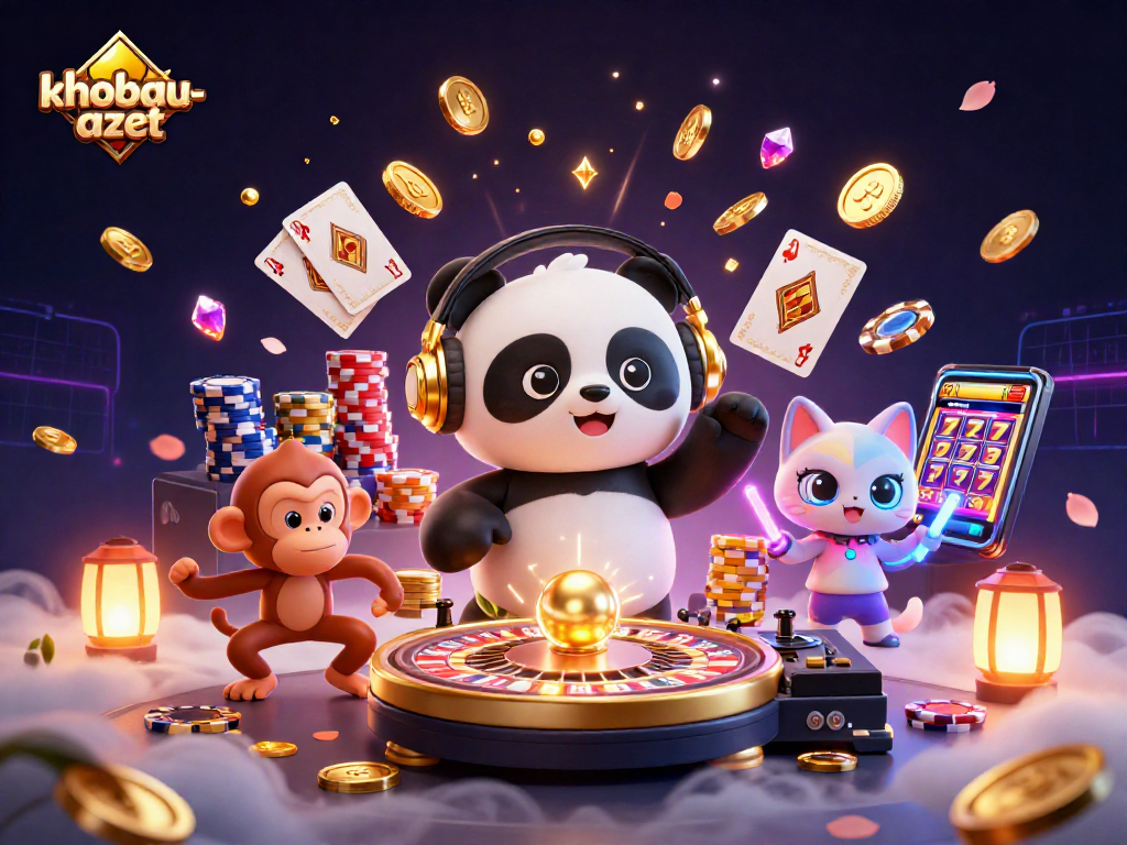 Experience khobau-aztec gameplay with a vivid scene of casino-themed excitement, featuring exciting characters and dynamic elements.