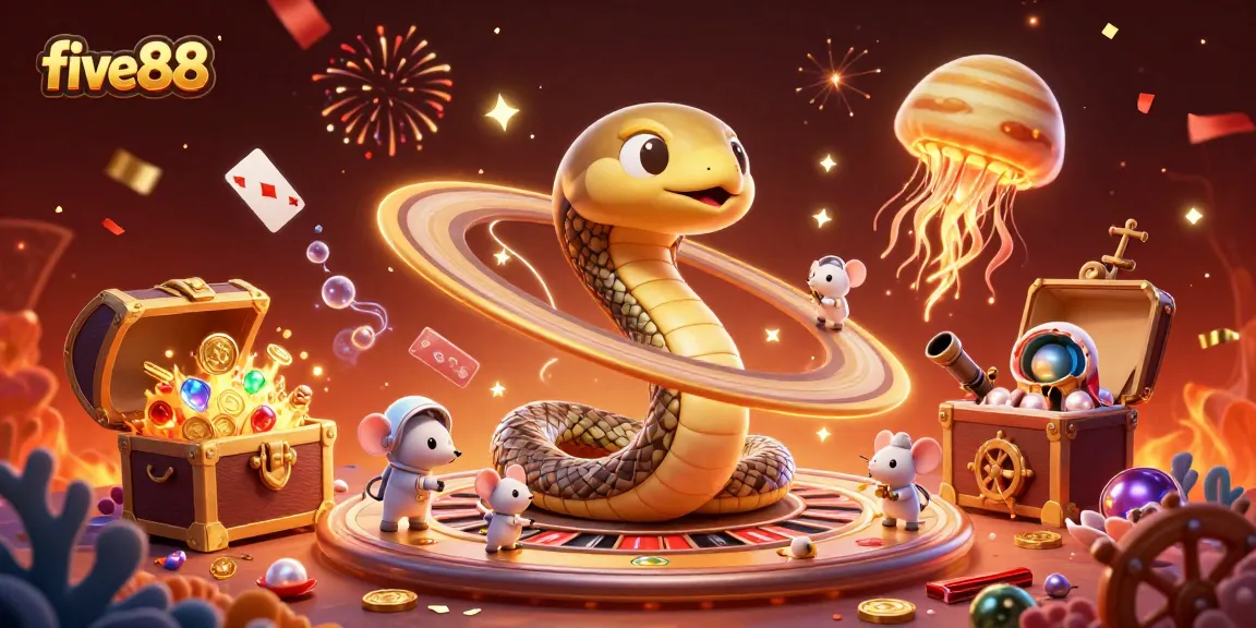 Engage in five88's thrilling games as tiny astronaut mice bet alongside a cosmic dealer in a vivid casino universe.