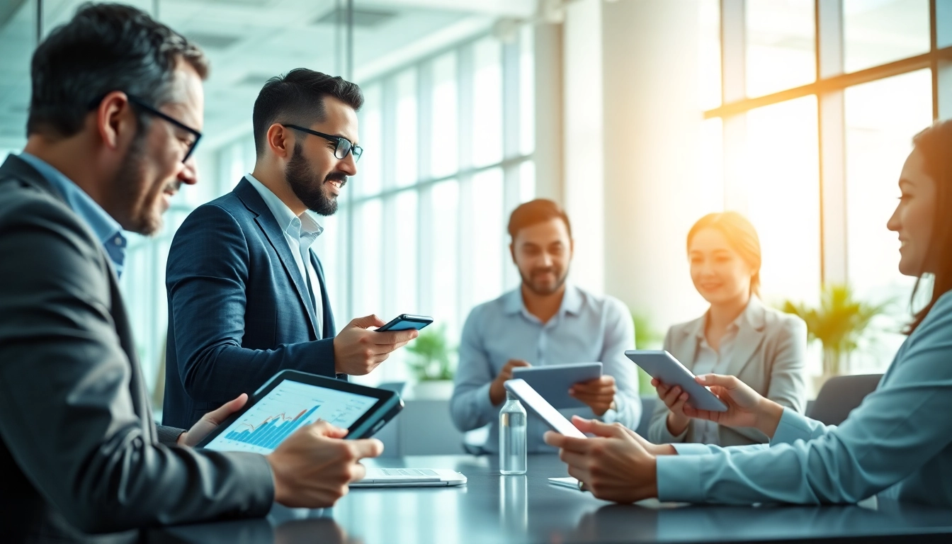 Explore unlimited business mobile plans through collaboration in a modern office.