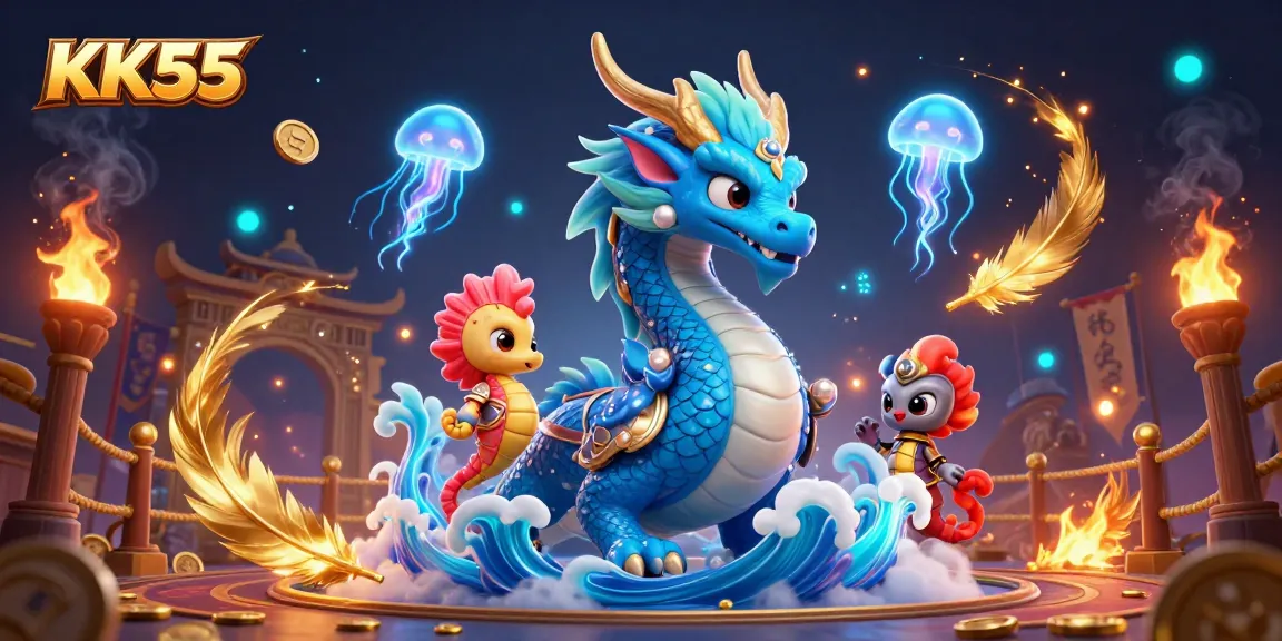 Engage in thrilling gameplay at KK55 with a majestic dragon and vibrant underwater elements.
