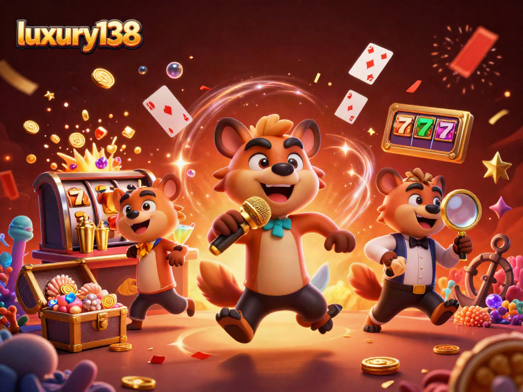 Merayakan kemenangan di luxury138 dengan hyena ceria di klub kasino.