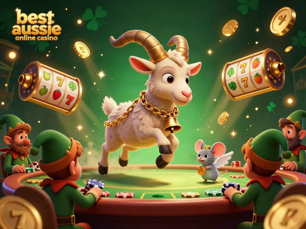 Experience the best aussie online casino with a lively 3D Krampus-themed casino scene featuring playful characters.