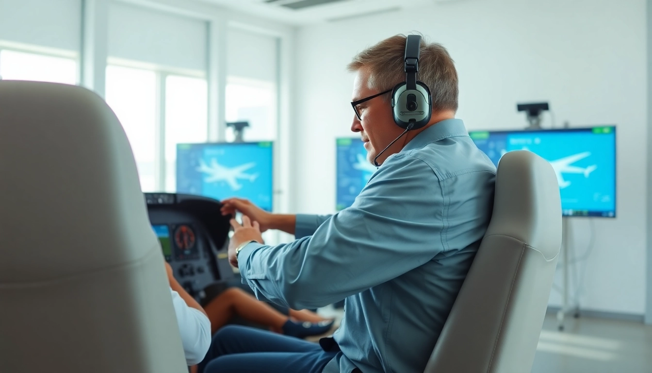 Learn about flight schools in kansas with a professional instructor guiding a student on a flight simulator.