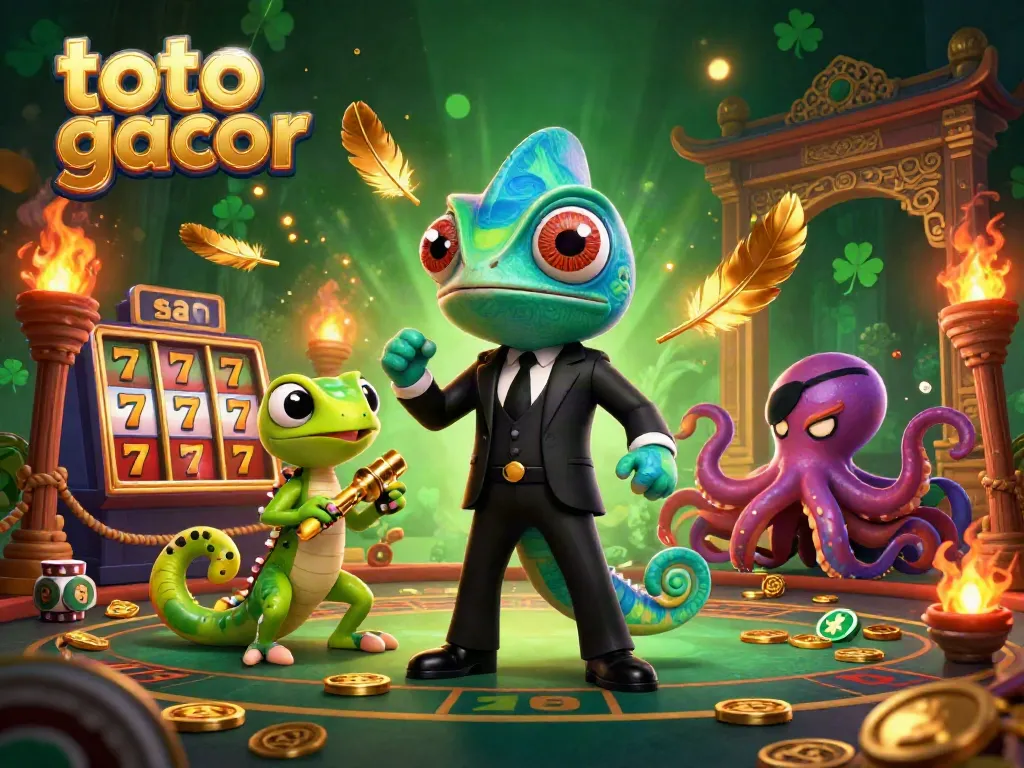 Experience the thrilling world of toto gacor with a dynamic scene featuring cartoon characters and slot elements.