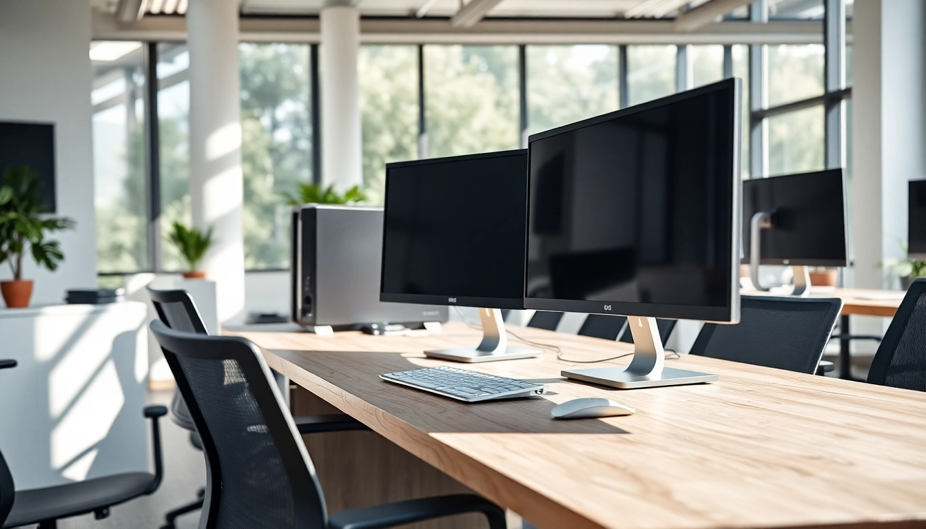 Στημένο refurbished pc με σύγχρονο εξοπλισμό στον χώρο εργασίας.