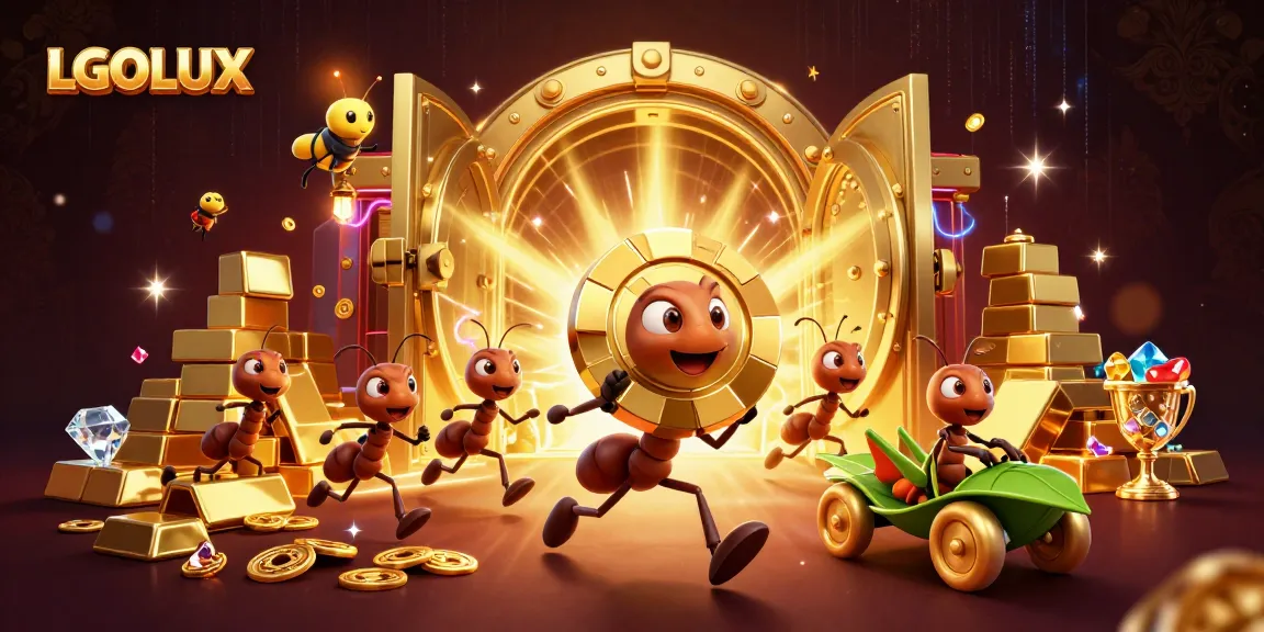 LGOLUX showcases ants heisting a giant poker chip in a vibrant casino scene.