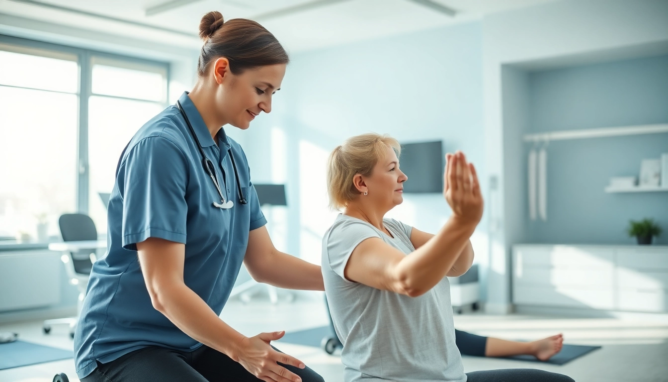 Experienced therapist demonstrating exercises in a clinic for physiotherapy near me.