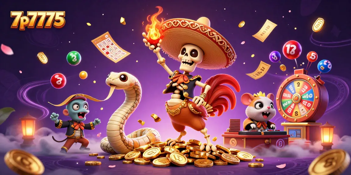 Experience vibrant gaming action with 7p7775 in a lively 3D casino scene filled with colorful elements.