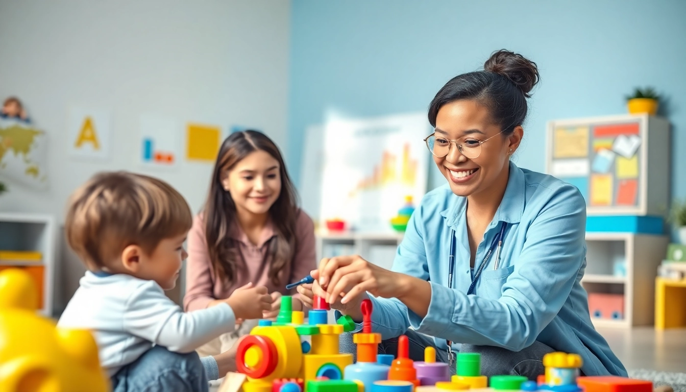 Engaging therapists delivering ABA services to children in a supportive therapy room.