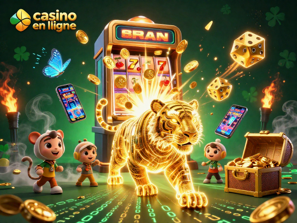 Casino en ligne vibrant avec un tigre doré et des jeux de hasard pétillants.