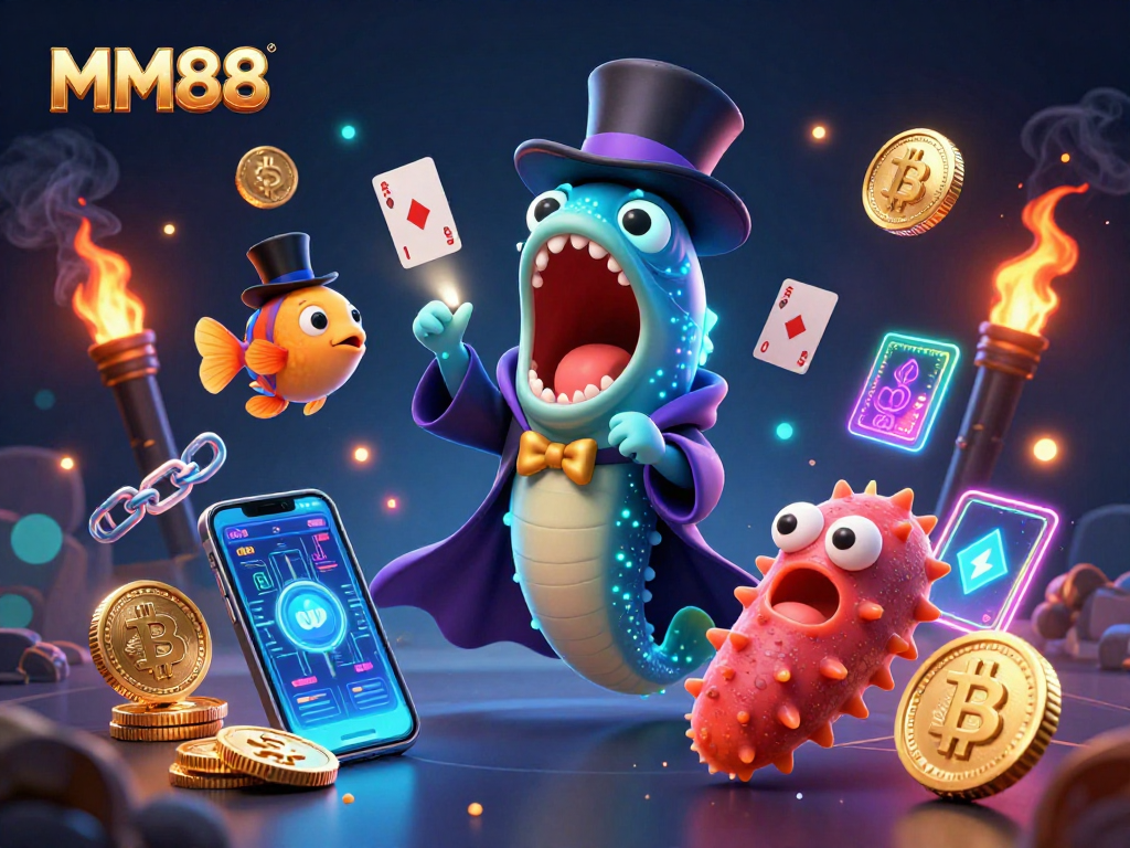 Experience thrilling gaming at MM88 with a magical underwater scene showcasing vibrant characters and crypto elements.