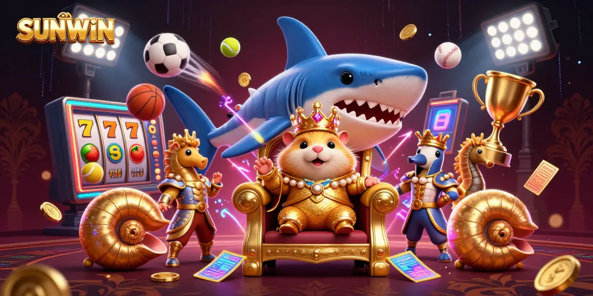 SUNWIN showcases an exciting casino world with a golden hamster king and vibrant gaming elements.