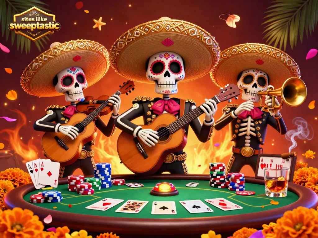 Play exciting games like sites like sweeptastic with vibrant mariachi band and casino elements.