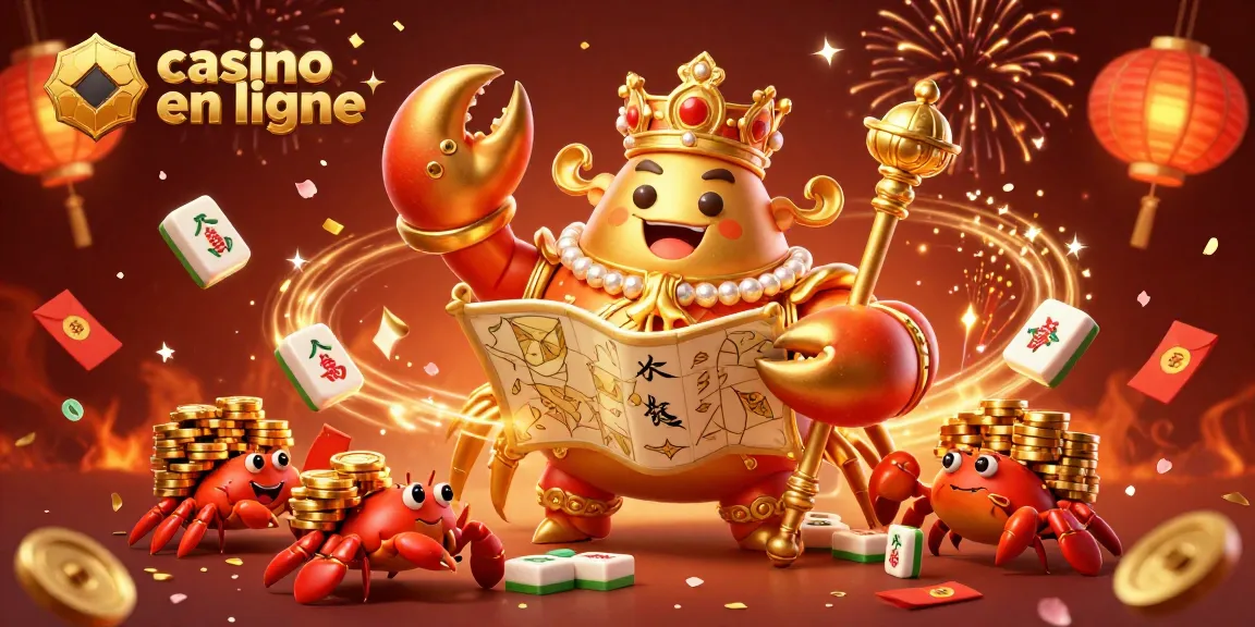 Plongez dans l'univers vibrant du casino en ligne avec un crabe empereur doré et ses serviteurs, entourés de richesses.