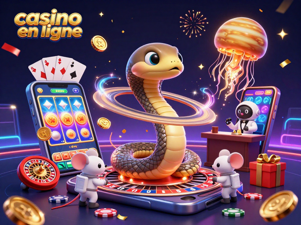 Visualisez des astronautes pariant sur un casino en ligne autour de Saturne, avec des jeux et des confettis.