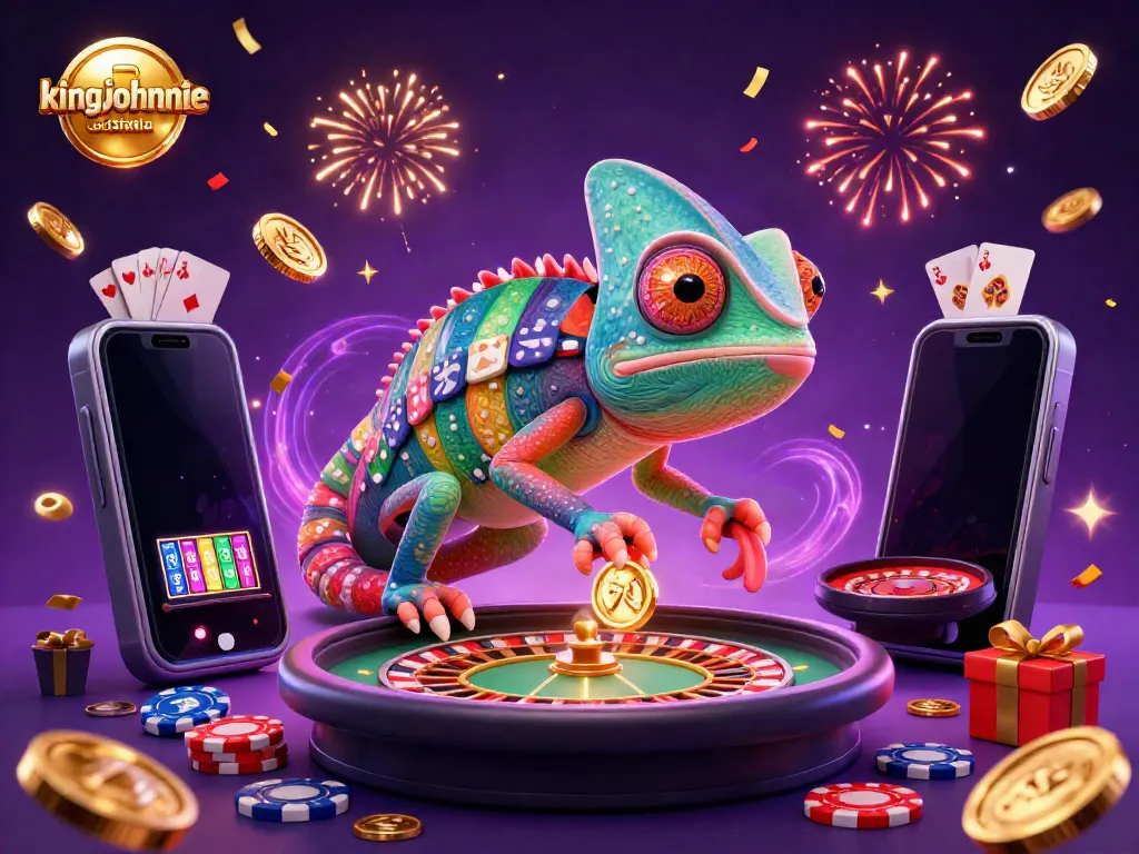 Experience the excitement at kingjohnnie casino australia with vibrant casino elements in a festive 3D scene.