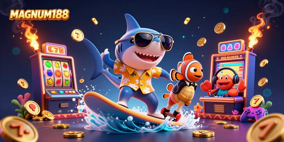 Experience thrilling wins at MAGNUM188 with vibrant 3D illustrations of casino fun and excitement.