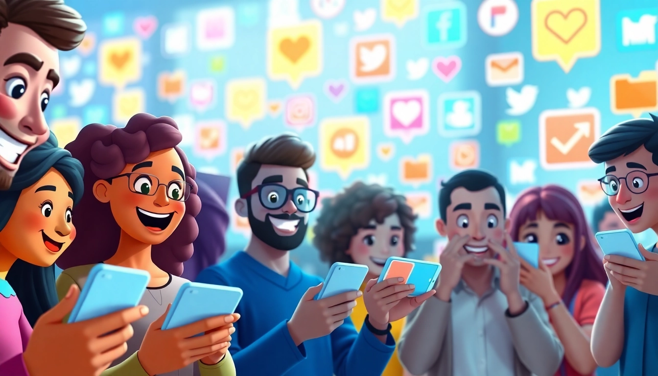 フォロワー日本人購入TikTokフォロワー購を楽しむ多様なキャラクターたちのグラフィック。