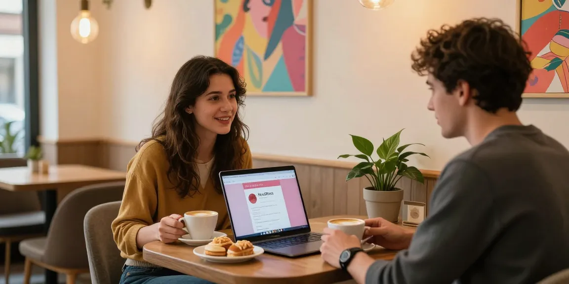 Engaging singles conversation at cafe showcasing HundRoses app for meaningful connections.