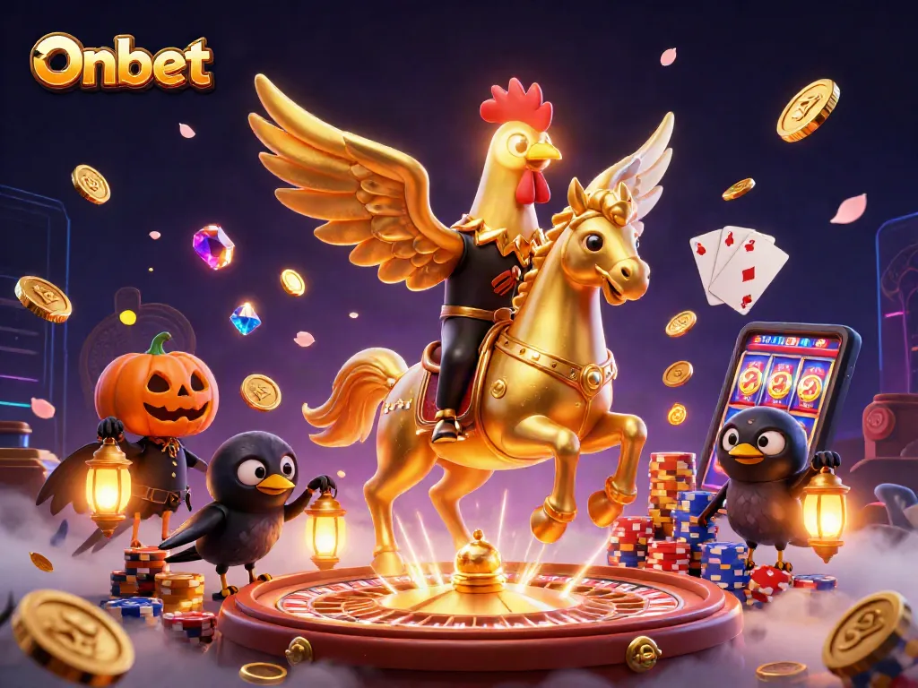 Experience thrilling moments with Onbet in an extravagant casino scene filled with golden coins.