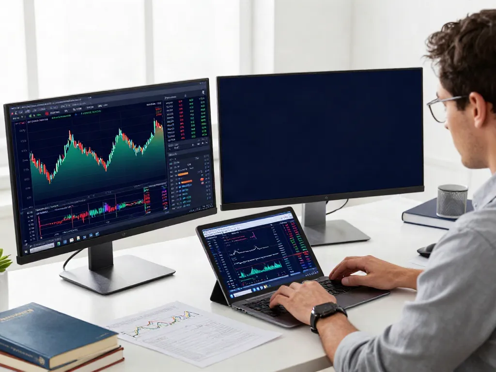 Trader using MetaTrader 5 for advanced financial analysis and trading.