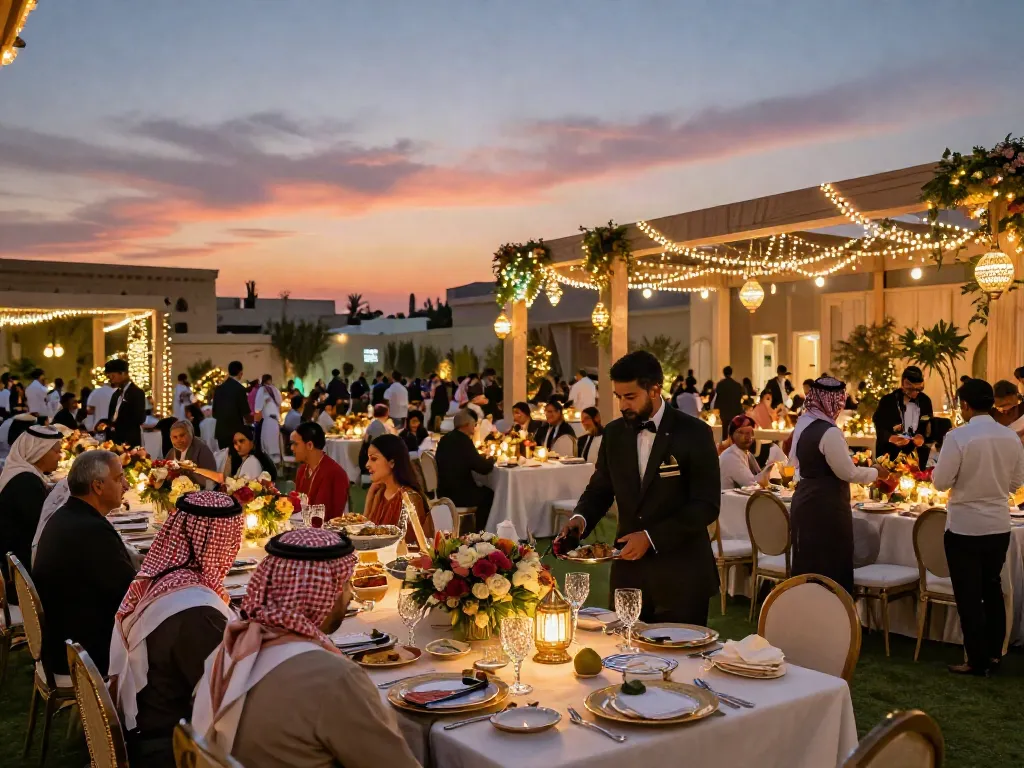 Event rental ksa at a stunning outdoor wedding reception with elegant decor and professional service.