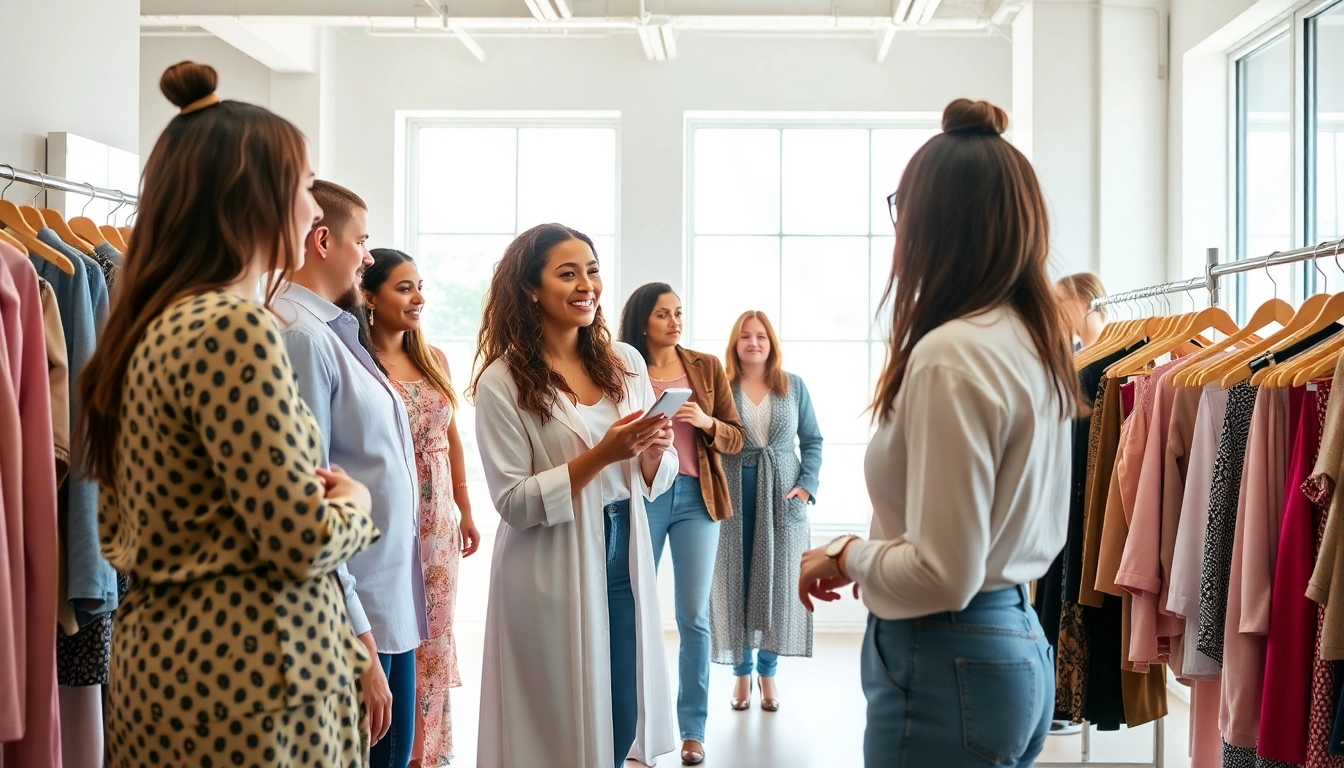 How to find my Perfect style with a stylist helping clients in a bright boutique.