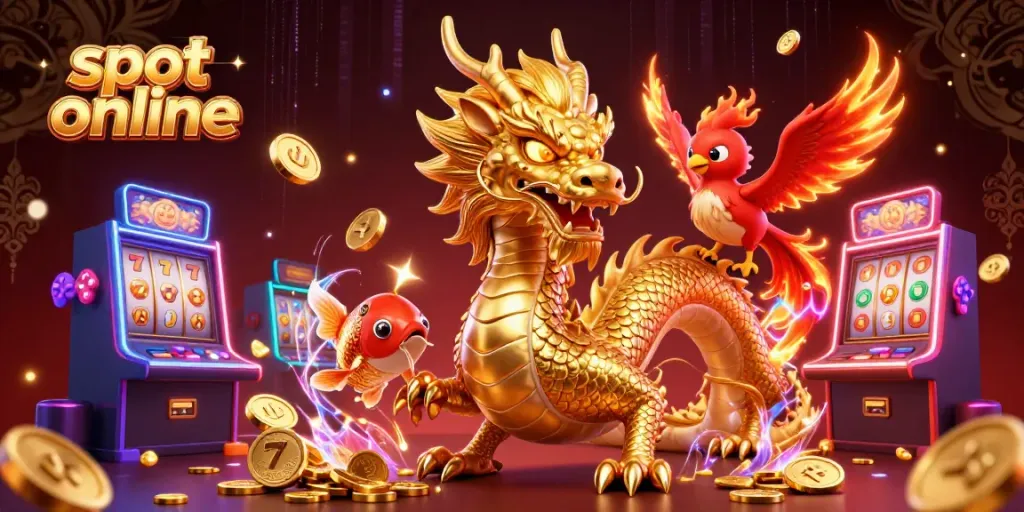 Mainkan slot online dengan keberuntungan naga emas, phoenix merah, dan ikan koi bertabur koin.